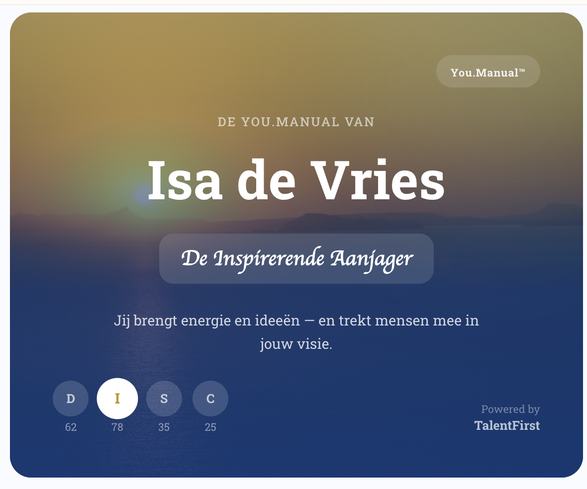 Persoonlijke cover van You.Manual met DISC-scores en unieke titel